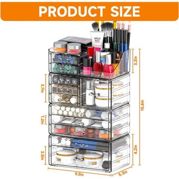 Clear Acrylic Makeup Organizer 11 Drawer Stackable Vanity Storage Box - Picture 3 of 7